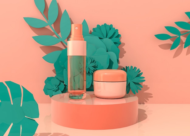 d Rendering of abstract geometric shape background with beauty cream on top of the pedestal for a display mockup