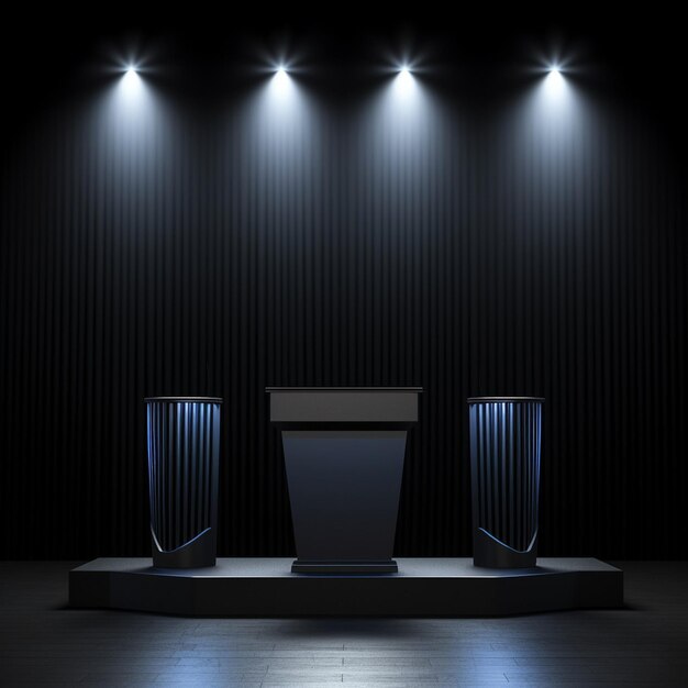 d rendering of black background and product podium stand studio