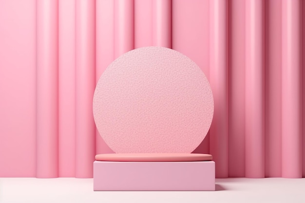 Photo d rendering empty mockup pink terrazzo podium in portrait pink wall and circular shape