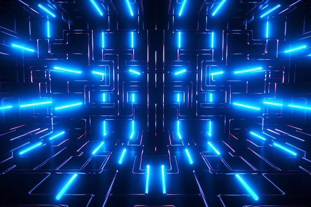 d rendering of a futuristic background with geometric shapes and colorful neon lights