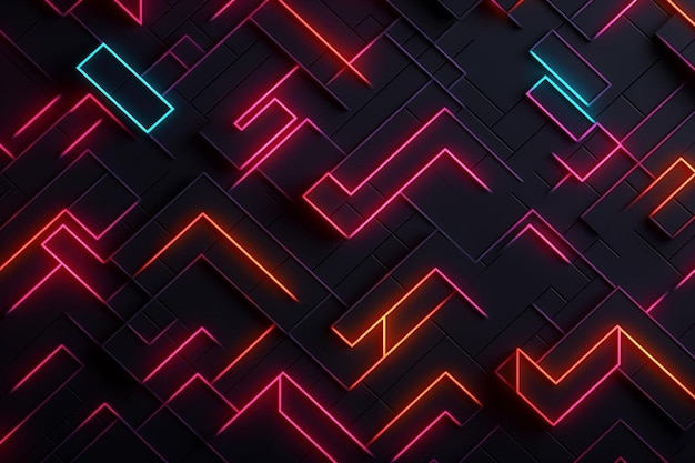 d rendering of a futuristic background with geometric shapes and colorful neon lights