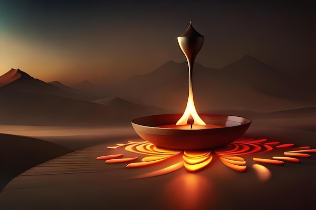 D rendering indian lamp for diwali celebration on soft background ethereal colorful particle effects