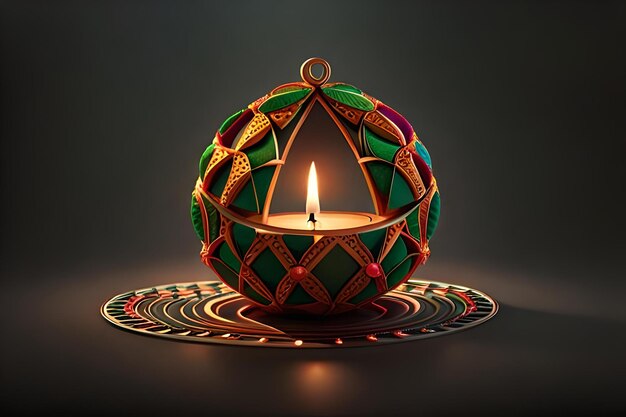 D rendering indian lamp for diwali celebration on soft background ethereal colorful particle effects