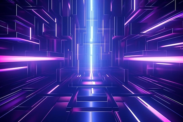 d rendering of purple and blue neon light abstract geometric background