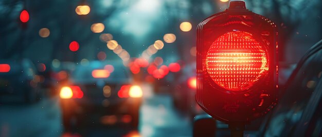 D rendering of a red emergency siren light with blurred traffic background Concept 3D Rendering Emergency Siren Light Blurred Traffic Background