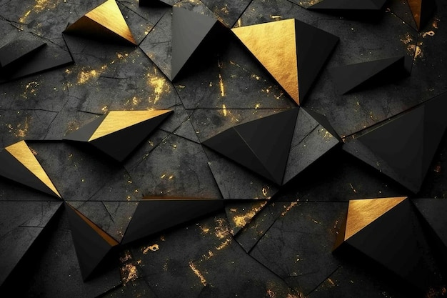 d 抽象的なカラフルな黒とゴールドのゲーム壁紙の鋭いエッジ