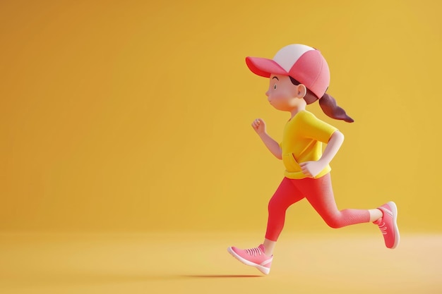 D style cartoon character of a person running sport and fitness