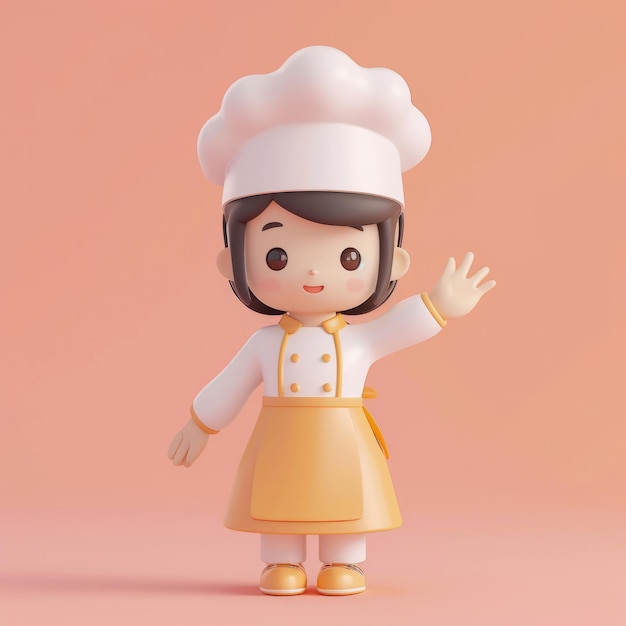 D 스타일의 귀여운 만화 캐릭터의 여성 전문 요리사 노동자