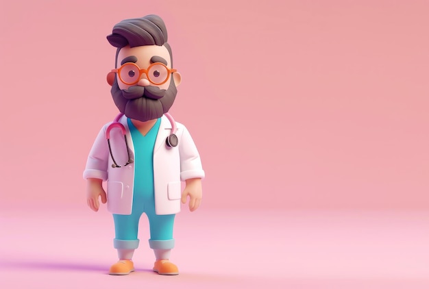 D-стиль милый мультфильмный персонаж врача на ярком цветовом фоне