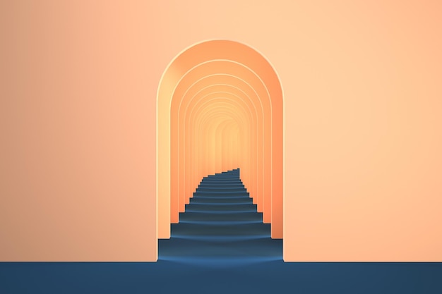 D surreal render abstract arch tunnel peach pastel contrast color background