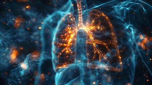 D Visualisatie van longkankerbiopsie in het mannelijke ademhalingsstelsel Röntgenconcept Medische illustratie Lungkanker biopsieprocedure Röntgenbeeldvorming van het mannelijk ademhalingssysteem