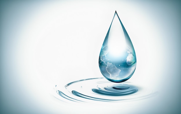 D water drop with the world inside conceptual image