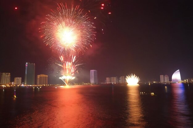 Photo da nang city fires fireworks to welcome the lunar new year