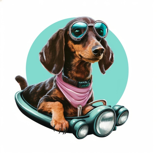 Photo dachshund adventures steampunk sidecar serenade in retro turquoise and pink