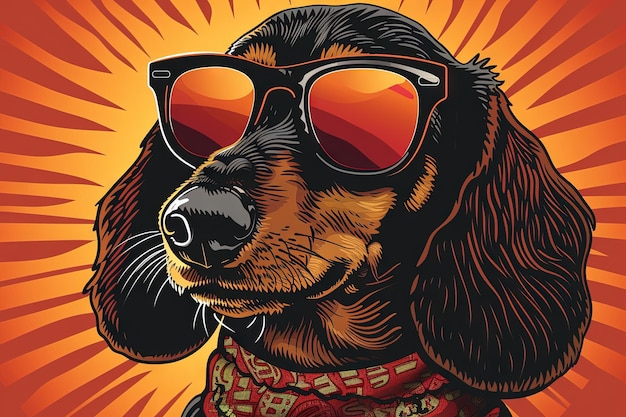 Dachshund dog funky 70s retro style poster afro