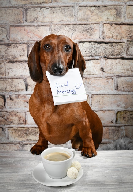 Dachshund dog wishes everyone good morning