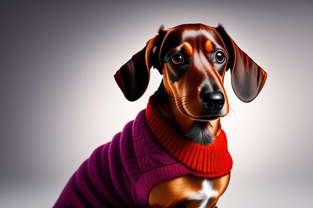 透明な背景にメガネと暖かい服を着たダックスフント かわいい犬の肖像画