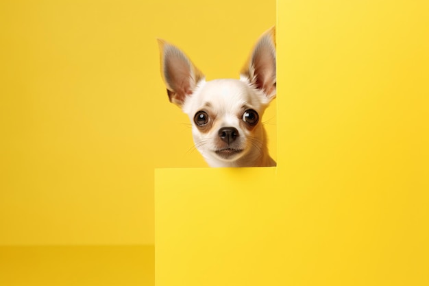 A Dachshund is looking through a coloured wall