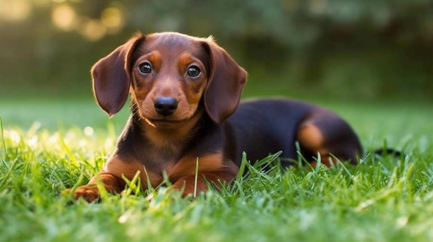 Photo a dachshund laying in the grass