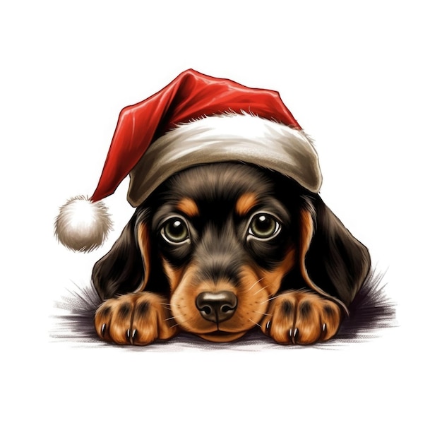 Dachshund puppy wearing Santa Hat