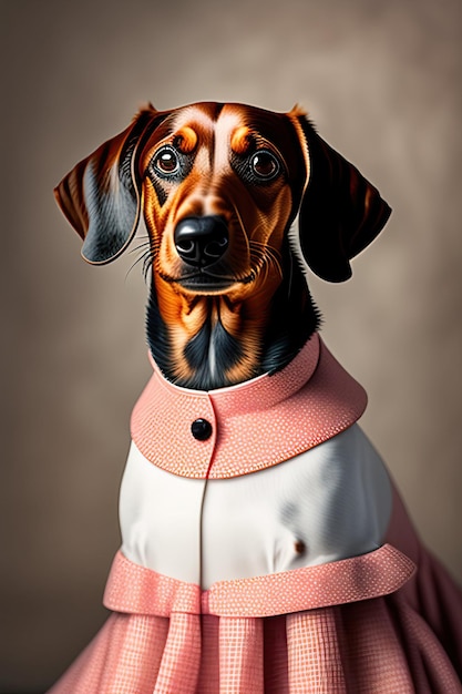 Dachshund wearing a vintage dress Pet portrait in clothing Dog fashion