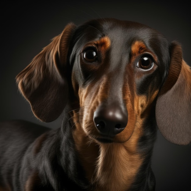 A dachshund with a black background and a black background.