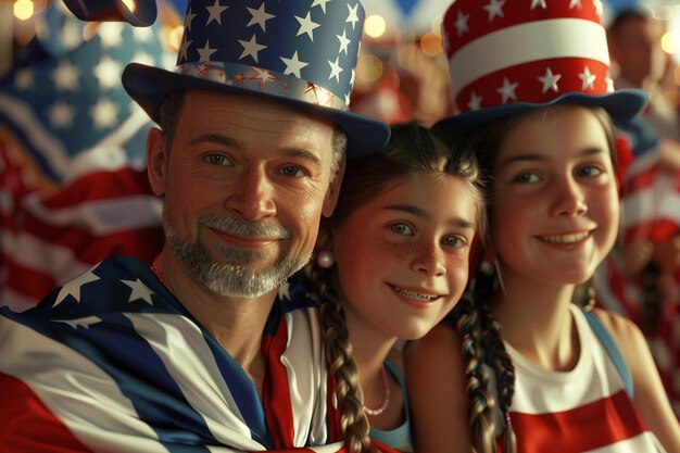 Photo dad and children in patriotic outfits