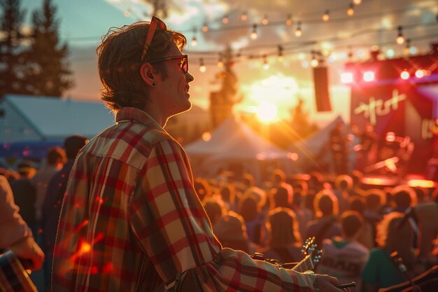 Foto papà e famiglia a un concerto all'aperto