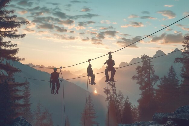 Photo dad and kids on a zipline