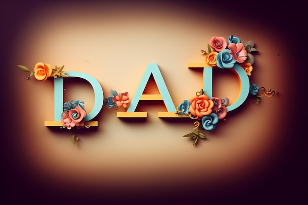 Photo dad letters on a vintage textured background with flowers for father's day