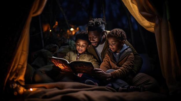 Photo dad reading a bad time story to his sons