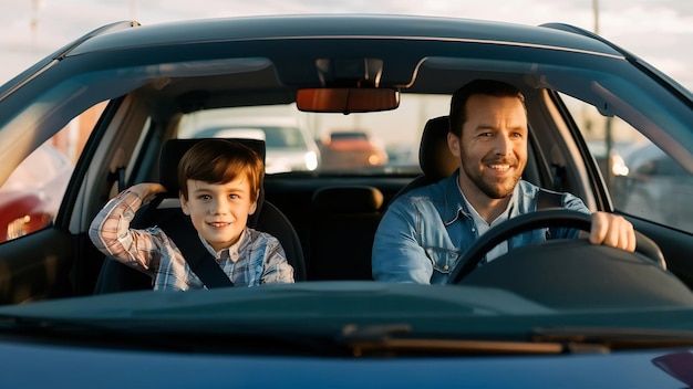 The dad and son driving their cars