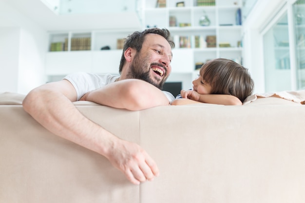 Dad and son at home