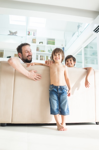 Dad and son at home