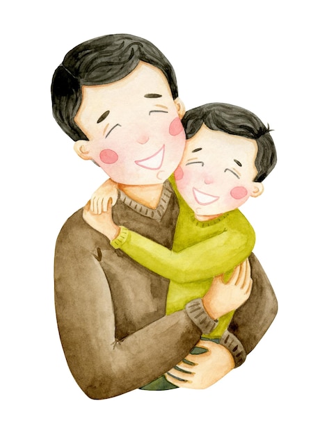 Dad and son watercolor isolated illustration Father and kid poster card Father's Day design