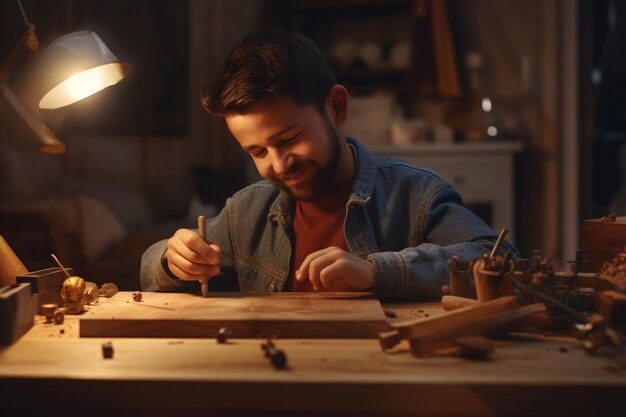 Dad and son woodworking project creating a generative ai