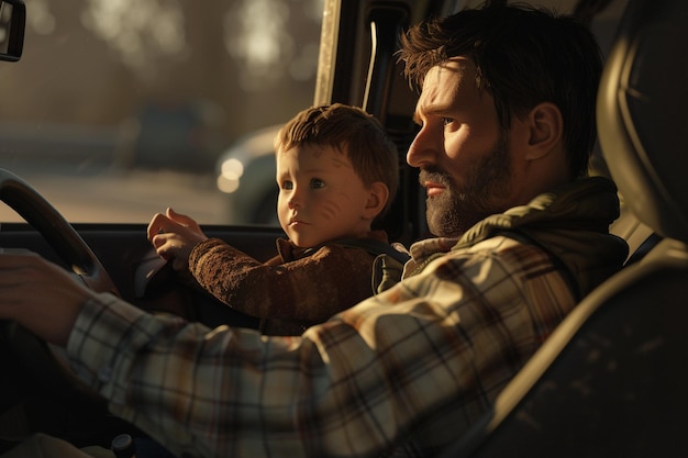 Photo dad teaching child to drive