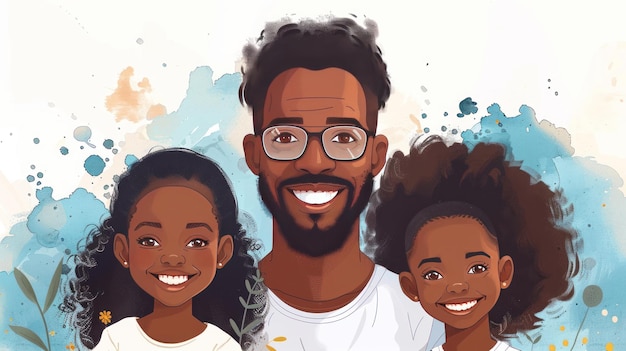 Dads day illustration of dad with family