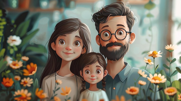 Фото Иллюстрация отца с семьей на день отца