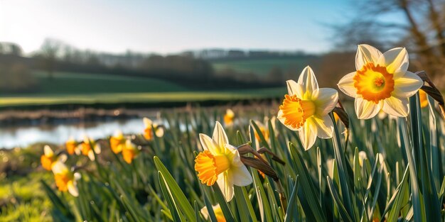 Foto fiori di narcisi nel campo