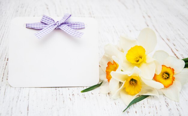 Daffodil flowers with card