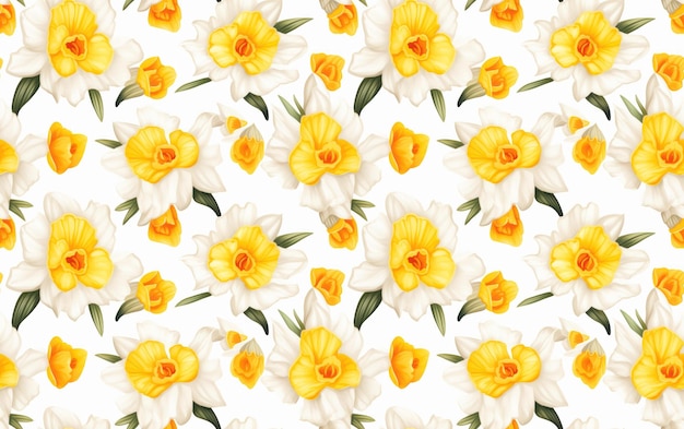 Daffodil Watercolor Seamless Pattern Background