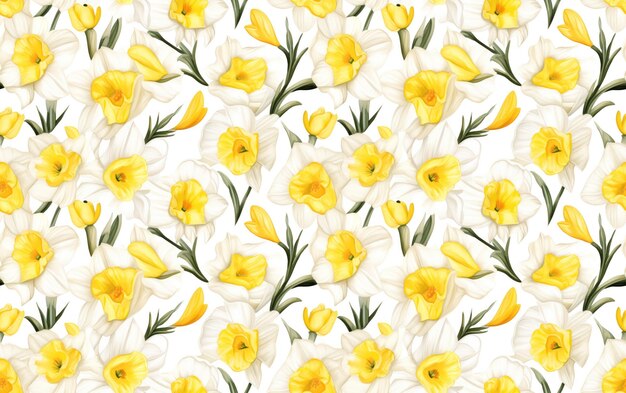 Daffodil Watercolor Seamless Pattern Background
