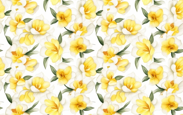 Daffodil Watercolor Seamless Pattern Background