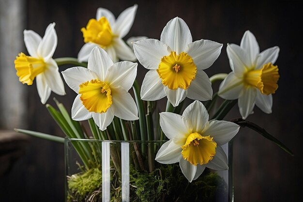 写真 ナチスが花瓶に並べられ枝とモスで