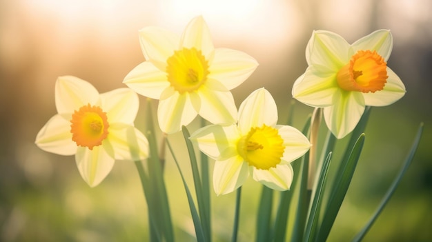 Daffodils flower natural background Illustration AI GenerativexD