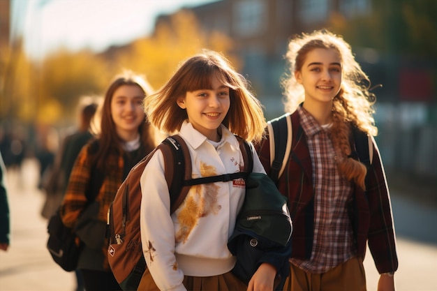 Dag jonge vrienden vriendschap levensstijl school gelukkig buiten kijken onderwijs buitenshuis college groep glimlachen