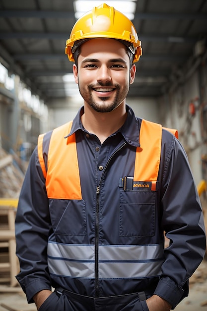 dag van de arbeid man werknemer bouwer veiligheidshelm veiligheidsuniform