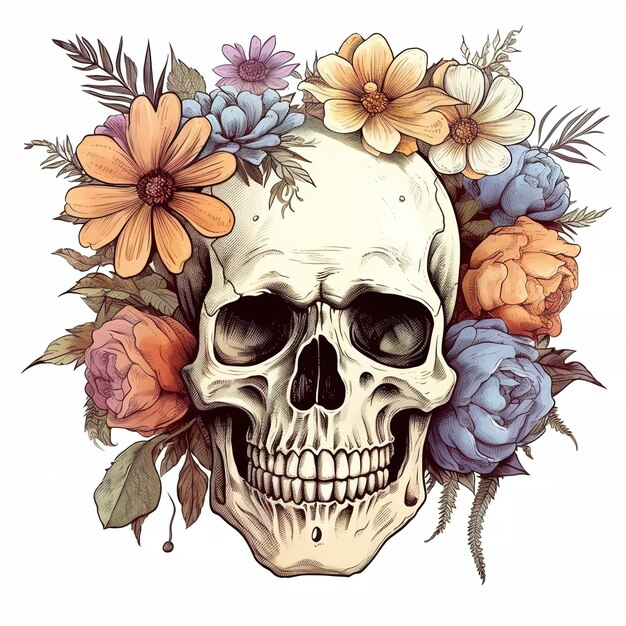 Foto dag van de dode bloem schedel generatieve ai
