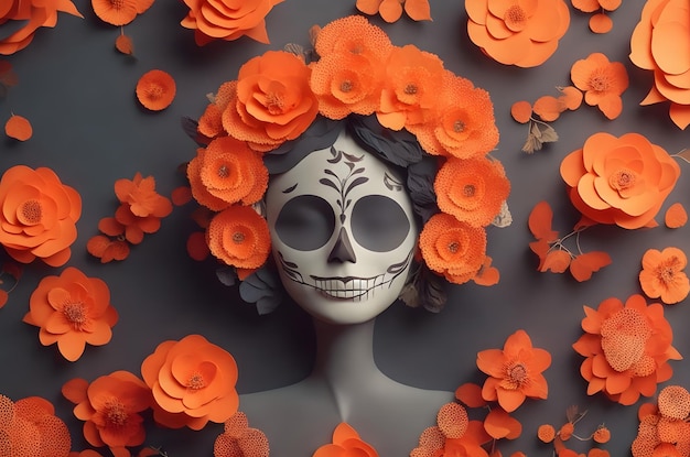 dag van de dode catrina papierkunststijl ai gegenereerd